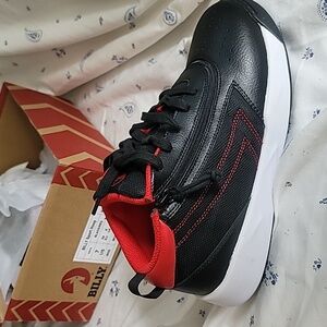Boy Big Kid Billy Shoes Black and Red Sport With Zip Closure